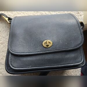 Vintage COACH 9061 Rambler's Legacy Black Leather Crossbody Bag Brass Hardware